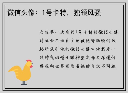 微信头像：1号卡特，独领风骚