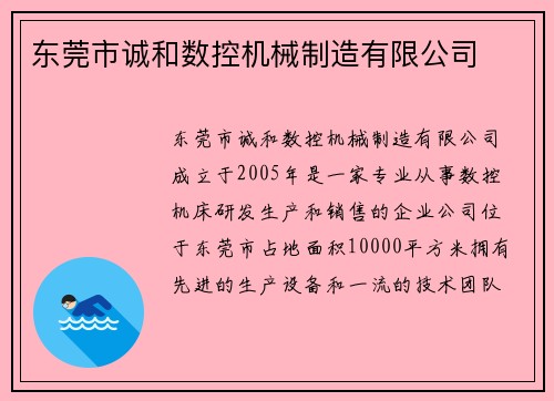 东莞市诚和数控机械制造有限公司